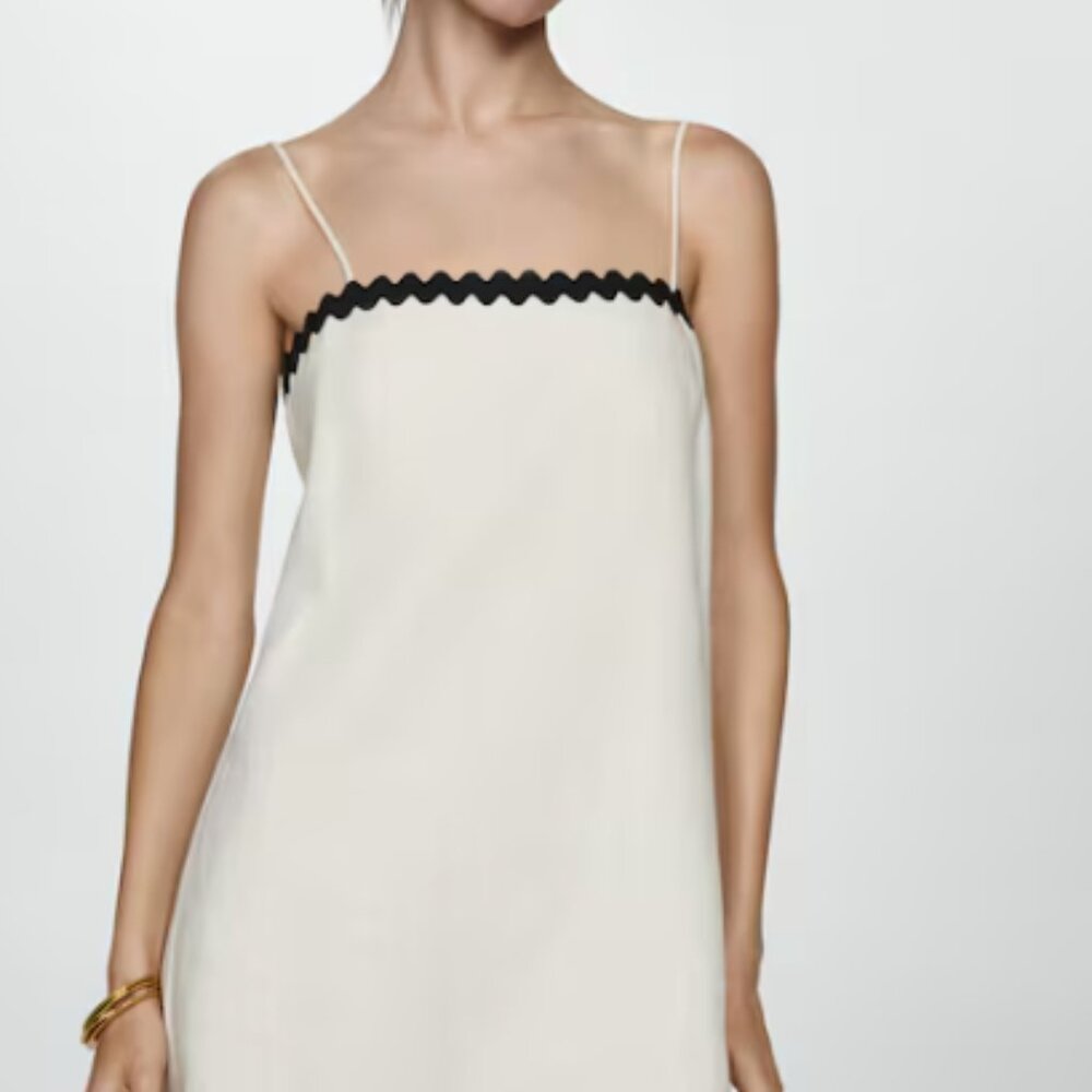 White Linen Dress with Scalloped Detail